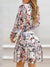 Floral Print Lantern Sleeve Shirred Ruffles Dress Women Daily Casual Midi Dress