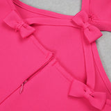 Summer New Arrival Sleeveless Halter Sexy Fuchsia High Waist Bow Bandage Hollow Out Slim Short Mini Dress GE914