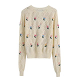 Spring Women Flowers Embroidery Jumpers Fashion Knitting Sweater Female Chic Basic O Neck Long Sleeve Pullovers Tops