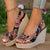 Bohemian Style Print Wedge Sandals for Women Peep Toe Chunky Platform Shoes Woman Summer Thick Bottom Gladiator Sandalias Mujer