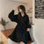 Shirt Dress Women Black Lantern Long Sleeve Elastic Waist A Line Mini Dress Preppy Korean Solid Simple Casual Vestidos