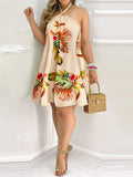 Tropical Print Halter Backless Casual Dress Women Strapless Summer Dress