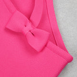 Summer New Arrival Sleeveless Halter Sexy Fuchsia High Waist Bow Bandage Hollow Out Slim Short Mini Dress GE914