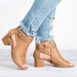 Women's Casual Sandals Fashion Fish Mouth Buckle High Heels Sexy Open Toe Chunky Heel Ankle Boots Plus Size Sandalias Femininas