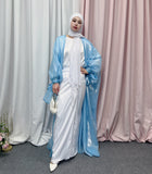 Bjlxn Summer Eid Djellaba Abaya Dubai Shiny Soft Puff Sleeves Muslim Dress Silky Abaya Dubai Turkey Muslim Dress Islam Abayas WY800