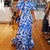 Bjlxn Women Summer Maxi Dress Sexy Printed Short Puff Sleeve Long Skrt Pleated Party Dresses