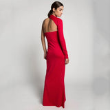 New Summer Stylish Skinny Asymmetric Hollow Sexy Backless Solid Color One-Shoulder Maxi Dress for Women