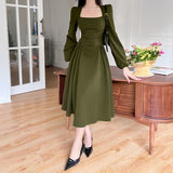 Korean Style Spring A-Line Dress For Women 2023 New Square Collar Puff Sleeve Mini Dresses Casual Elegant Ladies Robe