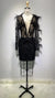 Luxury Feather Dress High Quality Sequins Mini Black Dress Sexy V Neck Long Sleeves Vintage Vestios Celebrity Night Club Wear