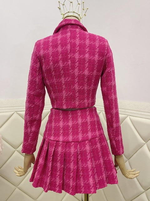 Fall Small Fragrance Vintage Tweed Two Piece Set Women Crop Top Woolen Short Jacket Coat + Mini Skirts Sets Sweet 2 Piece Suits