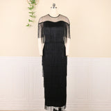 Elegant Women Layered Fringe Dresses For Party Gown Casual Tassel Skims Dress S-4XL Ladies Robe Solid Maxi Skirt Evening