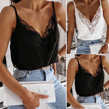 Solid Color Lace Splicing Camisole For Women Plus Size V-neck Suspender Vest Top Blouse Camis Crop Top Women Ropa Mujer