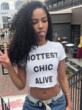 Sexy Letter Print White T-shirts Women Hipster O Neck Short Sleeve Skinny Crop Tops Summer Streetwear Y2K Slim Baby Tees