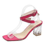 Women's Fashion Transparent High Heels Sandals Summer Ankle Strap Gladiator Shoes for Women Square Toe Clear Pvc Sandalias Mujer