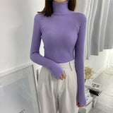 Harajuku Pullover Turtleneck Sweater Women Fall Soft Knit Sweater Slim Elastic Korean Simple Basic Cheap Jumper Solid Tops