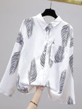 Summer Women Elegant Blouses Tops New Fashion Print Lantern Sleeve Button-up Shirts Office Ladies Casual Loose Lapel Blouse