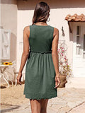 Summer Sleeveless Mini Dress Women Fashion Crewneck Ribbed Knit Cute Ruffle Swing Flowy Beach Casual Tank Short Dresses