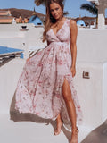 Bjlxn Summer Chiffon Long Dress Women Elegant Ladies Fashion Print Boho Beach Midi Dresses For Woman Sexy Split Maxi Vestidos