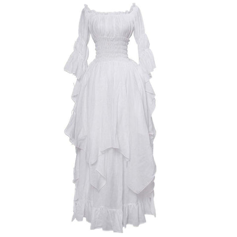 Vintage Victorian Medieval Dress Puff Sleeve Off Shoulder Dress Costume For Women Solid Cosplay Prom Princess Gown Gothic Dress