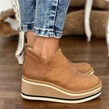 Fashion Women Short Boots Round Toe High Top Platform Wedges Retro Booties Soft Leather Zipper Comfortable Ankle Boots for Woman