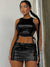 Metallic Baddie 2 Piece Sets Women Outfit 2023 Crop Top And Mini Skirt Set Y2K Sexy Night Club Rave Outfit New In Matching Set