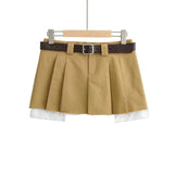 2023 new Spring fashion women low waist with belt clothes two pieces pleated mini skirt female short