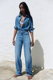 Women Denim Jumpsuits For Women Loose Women Clothing 2023 Casual Long Sleeve Rompers Cowboy Bodysuit Cargo New