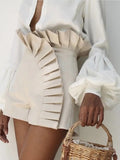 High-Waisted Ruched Shorts With Ruffled Hem