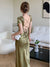 Summer Elegant Women Satin Backless Midi Dress Short Sleeve Lace Bandage Vintage Bodycon  Female Fashion Robe New