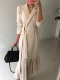 Spring Autumn Women Korean Fashion Solid Suits Dress Double Breasted Long Sleeve Vestdios Elegant Office Lady Blazer Robe