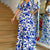 Bjlxn Women Long Dress Printed Ruffle Mid Sleeve Cutout High Waist Long Skirt Maxi Beach Dresses