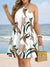 Tropical Print Halter Backless Casual Dress Women Strapless Summer Dress