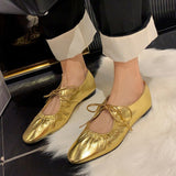 Ballet flats women Leather Shoe Women Narrow Band Silver Flats Bling Bling Gold Round Toe 2023 Spring Footwear