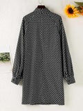 Fashion OL Bohemian Dress Women Puff Sleeve Sundress Casual Polka Dot Knee Vestido Party Holiday Turtleneck Robe Longue 7