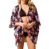 Summer Women Chiffon Cover Up Boho Floral Kimono Cardigan Sheer Half Sleeve Beach Swimwear Blouse Shirts For Female Tops