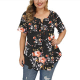 5XL Casual Summer T Shirt Women Boho V-Neck Print Floral Tshirt Plus Size Short Sleeve Leopard Tops Oversize Button Tee Top