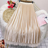 Bjlxn Both Sides Wear Pearls Mesh Skirt Women Summer Velvet High Waist Long Skirts Woman Solid Color A Line Pleated Skirts