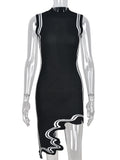 Sexy Fashion Sleeveless Knitted Dress Asymmeerical Bodycon Mini Black Dress Women Spring Summer Club Party Dresses