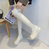 Soft Leather Thick Sole Over Knee Boots Women's Large Size 43 Boot Comfortable Elastic High Cavalier Boots Platform Women Shoes