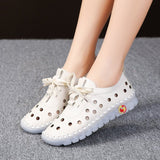 Plus Size Casual Sneaker for Women 2023 Summer Hollow Breathable Women Flats Sandals Luxury Soft Leather Non Slip Ladies Shoes