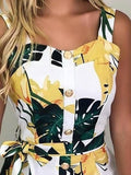 Sleeveless Print Buttoned Design Rompers Women Playsuits Thick Strap Casual Slim Summer One Piece Overalls