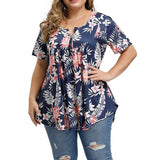 5XL Casual Summer T Shirt Women Boho V-Neck Print Floral Tshirt Plus Size Short Sleeve Leopard Tops Oversize Button Tee Top