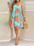 Tropical Print Halter Backless Casual Dress Women Strapless Summer Dress