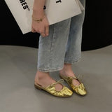 Ballet flats women Leather Shoe Women Narrow Band Silver Flats Bling Bling Gold Round Toe 2023 Spring Footwear