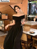 Off Shoulder White Dress Women Summer 2023 New Fashion Sexy Party Elegant Slim A Line Long Robe Fashion Bodycon Black Clothes