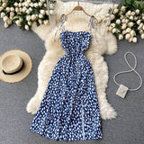 Summer Vintage Beach Long Dress Women Fashion Print Floral Spaghetti Strap Backless Split Dress Sexy Club Party Dresses