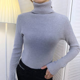 Harajuku Pullover Turtleneck Sweater Women Fall Soft Knit Sweater Slim Elastic Korean Simple Basic Cheap Jumper Solid Tops