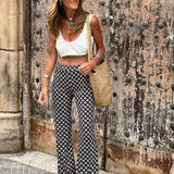 Vintage Plaid Thin Pants Women High Waist Wide Leg Trousers Summer Loose Casual Female Fashion Streetwear Straight Trousers 2023