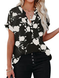 2023 New Floral Blouse Women Turn-down Collar Short Sleeve Fashion Plus Size Casual Blouses Elegant Lady Office Work Shirts Tops