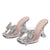 Liyke 2023 New Transparent Slippers For Women Fashion Silver Crystal Bowknot High Heels Female Mules Slides Summer Sandals Shoes